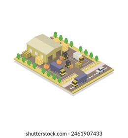 Isometric warehouse illustrated on white background