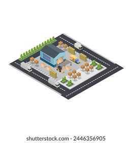 Isometric warehouse illustrated in vector