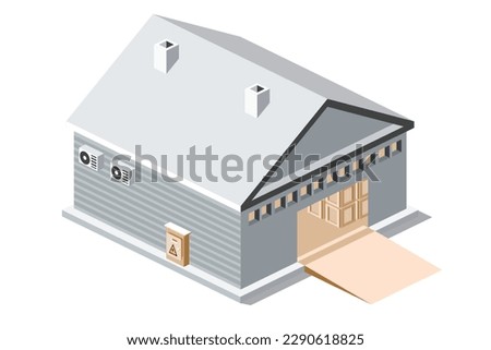 Isometric Warehouse. Large Building for the Distribution or Storage Goods. Vector Illustration. Logistic Object Isolated on White Background.