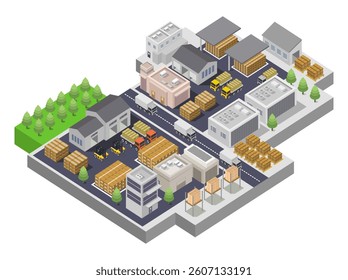Isometric warehouse on white background