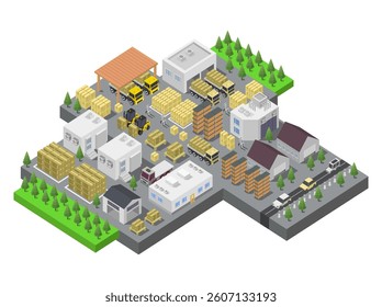 Isometric warehouse on white background