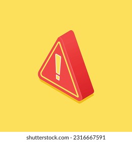 Isometric Warning sign, Red yellow triangular flat 3d error sign