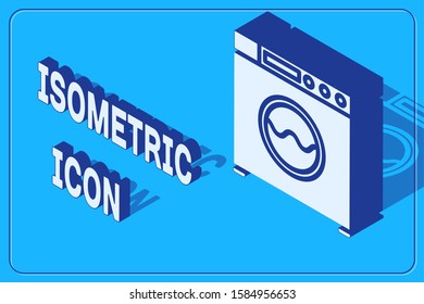 Isometric Washer icon isolated on blue background. Washing machine icon. Clothes washer - laundry machine. Home appliance symbol.  Vector Illustration