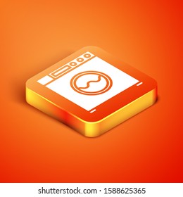 Isometric Washer icon isolated on orange background. Washing machine icon. Clothes washer - laundry machine. Home appliance symbol.  Vector Illustration