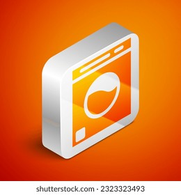 Isometric Washer icon isolated on orange background. Washing machine icon. Clothes washer - laundry machine. Home appliance symbol. Silver square button. Vector