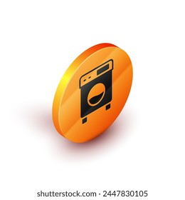 Icono de lavadora isométrica aislado sobre fondo blanco. Icono de lavadora. Lavadora de ropa - lavadora. Símbolo de electrodoméstico. Botón de círculo naranja. Vector