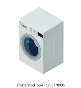 Isometric washing machine on white background, laundry and household concept