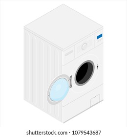 Isometric washing machine with opened door bathroom interior design element