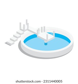 Instalaciones para el tratamiento de aguas residuales isométricas. Elemento de diseño infográfico aislado en fondo blanco. Ilustración vectorial. Ecología de los Recursos Hídricos. Planta de tratamiento de purificación.