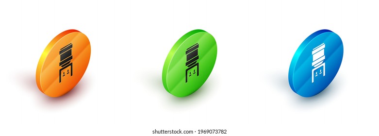 Isometric Water cooler for office and home icon isolated on white background. Water dispenser. Bottle office, plastic and liquid. Circle button. Vector