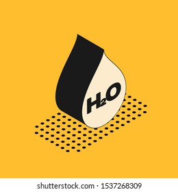 Isometric Water drop with H2O icon isolated on yellow background. Water formula.  Vector Illustration