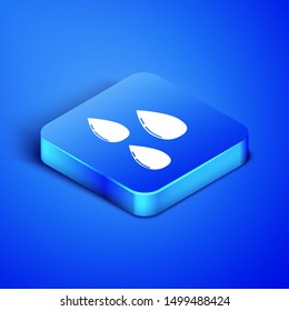 Isometric Water drop icon isolated on blue background. Blue square button. Vector Illustration