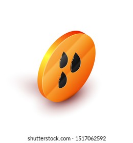 Isometric Water drop icon isolated on white background. Orange circle button. Vector Illustration