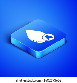 Isometric Water drop icon isolated on blue background. Blue square button. Vector Illustration