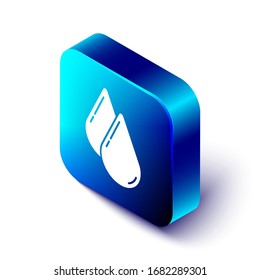 Isometric Water drop icon isolated on white background. Blue square button. Vector Illustration