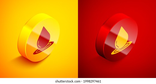 Isometric Water drop icon isolated on orange and red background. Circle button. Vector Illustration