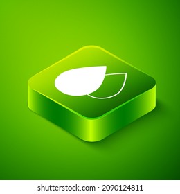 Isometric Water drop icon isolated on green background. Green square button. Vector