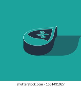 Isometric Water drop percentage icon isolated on green background. Humidity analysis.  Vector Illustration