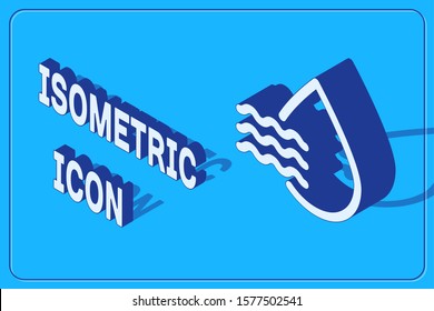 Isometric Water drop percentage icon isolated on blue background. Humidity analysis.  Vector Illustration