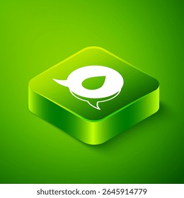 Isometric Water drop with speech bubbles icon isolated on green background. Green square button. Vector