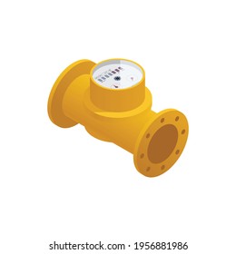 Isometric Water Meter On Yellow Pipe Icon Vector Illustration