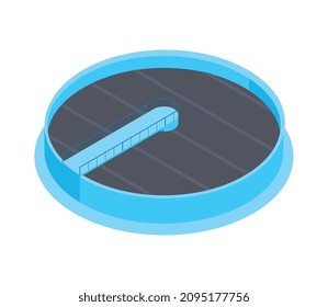 Isometric water purification technology composition with isolated image of empty round reservoir vector illustration