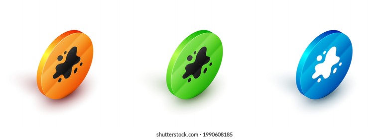 Isometric Water spill icon isolated on white background. Circle button. Vector