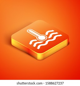 Isometric Water thermometer measuring heat and cold icon isolated on orange background. Thermometer equipment showing hot or cold weather.  Vector Illustration