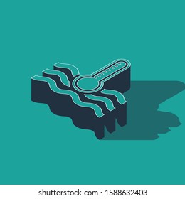 Isometric Water thermometer measuring heat and cold icon isolated on green background. Thermometer equipment showing hot or cold weather.  Vector Illustration