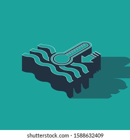 Isometric Water thermometer measuring heat and cold icon isolated on green background. Thermometer equipment showing hot or cold weather.  Vector Illustration