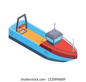 Isometric water transport composition with isolated image of modern sea vessel on blank background vector illustration