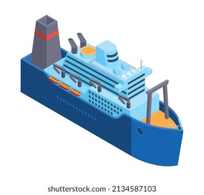 Composición isométrica del transporte de agua con imagen aislada del buque marítimo moderno en ilustración vectorial de fondo en blanco