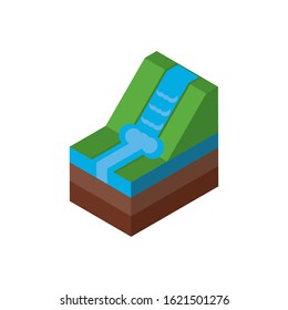 Isometric waterfall design, Nature element earth eco ecology conservation bio environment and outdoor theme Vector illustration