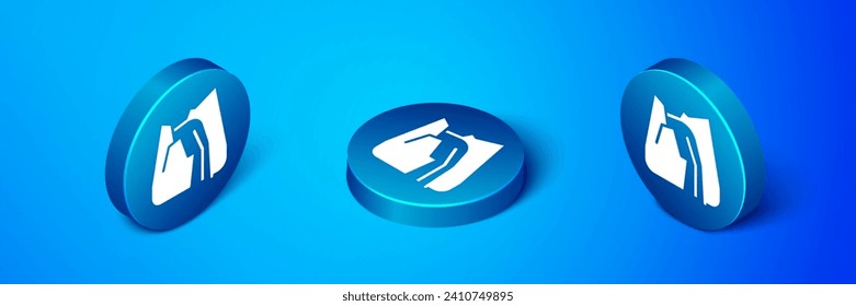 Isometric Waterfall icon aislado en fondo azul. Botón de círculo azul. Vector