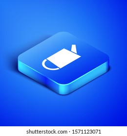 Isometric Watering can icon isolated on blue background. Irrigation symbol. Blue square button. Vector Illustration