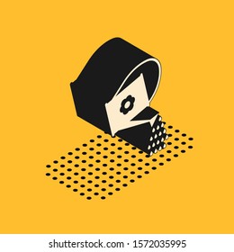 Isometric Watering can icon isolated on yellow background. Irrigation symbol.  Vector Illustration