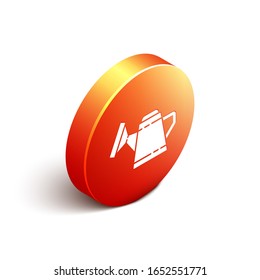 Isometric Watering can icon isolated on white background. Irrigation symbol. Orange circle button. Vector Illustration