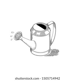 Isometric watering pot, line artwork