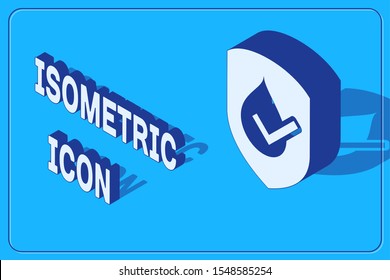 Isometric Waterproof icon isolated on blue background. Water resistant or liquid protection concept.  Vector Illustration