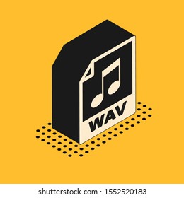 Isometric WAV file document. Download wav button icon isolated on yellow background. WAV waveform audio file format for digital audio riff files.  Vector Illustration