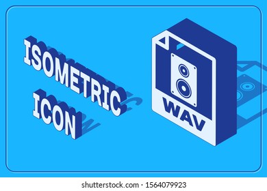 Isometric WAV file document. Download wav button icon isolated on blue background. WAV waveform audio file format for digital audio riff files.  Vector Illustration