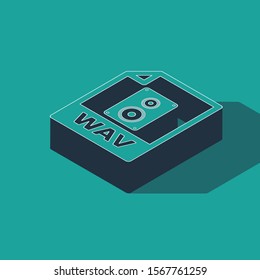 Isometric WAV file document. Download wav button icon isolated on green background. WAV waveform audio file format for digital audio riff files.  Vector Illustration