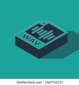 Isometric WAV file document. Download wav button icon isolated on green background. WAV waveform audio file format for digital audio riff files.  Vector Illustration