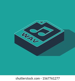 Isometric WAV file document. Download wav button icon isolated on green background. WAV waveform audio file format for digital audio riff files.  Vector Illustration