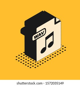 Isometric WAV file document. Download wav button icon isolated on yellow background. WAV waveform audio file format for digital audio riff files.  Vector Illustration