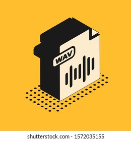 Isometric WAV file document. Download wav button icon isolated on yellow background. WAV waveform audio file format for digital audio riff files.  Vector Illustration