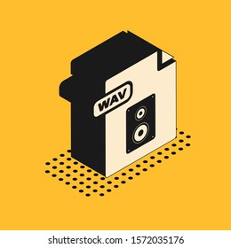 Isometric WAV file document. Download wav button icon isolated on yellow background. WAV waveform audio file format for digital audio riff files.  Vector Illustration