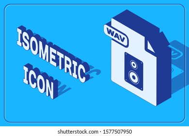 Isometric WAV file document. Download wav button icon isolated on blue background. WAV waveform audio file format for digital audio riff files.  Vector Illustration