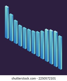 Isometric wave chart. Colorful infographic design. Design element for business presentation, statistics of data or landing page. Analysis and ui design vector illustration