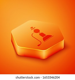 Isometric Wave icon isolated on orange background. Orange hexagon button. Vector Illustration